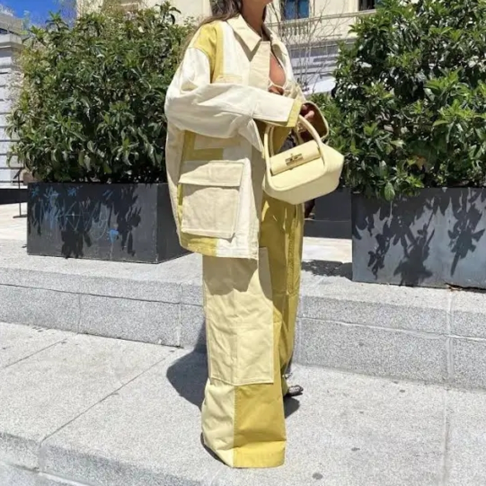 Zara Two-Tone Yellow & Cream Utility Jacket